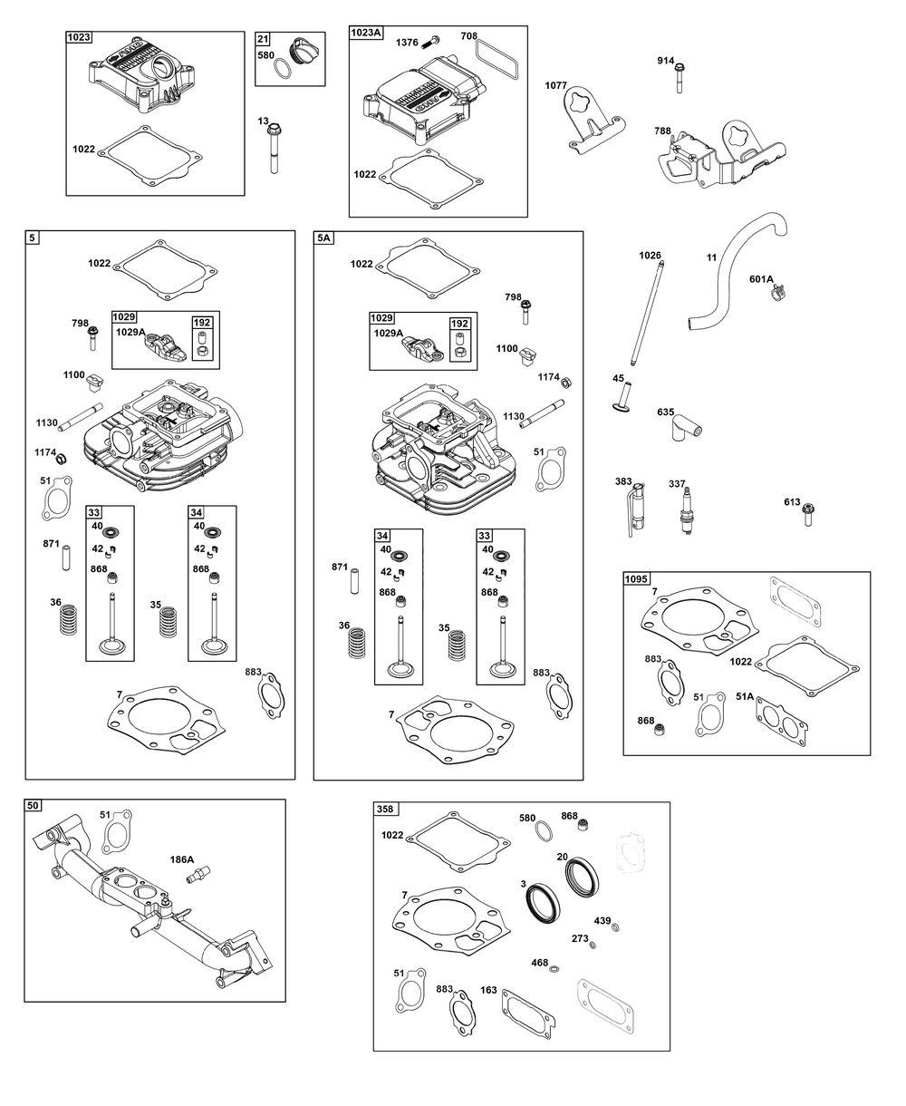 Cylinder Head Group Diagram and Parts List for 543477-3319-J1 400000 - 699999 Briggs and Stratton Engine